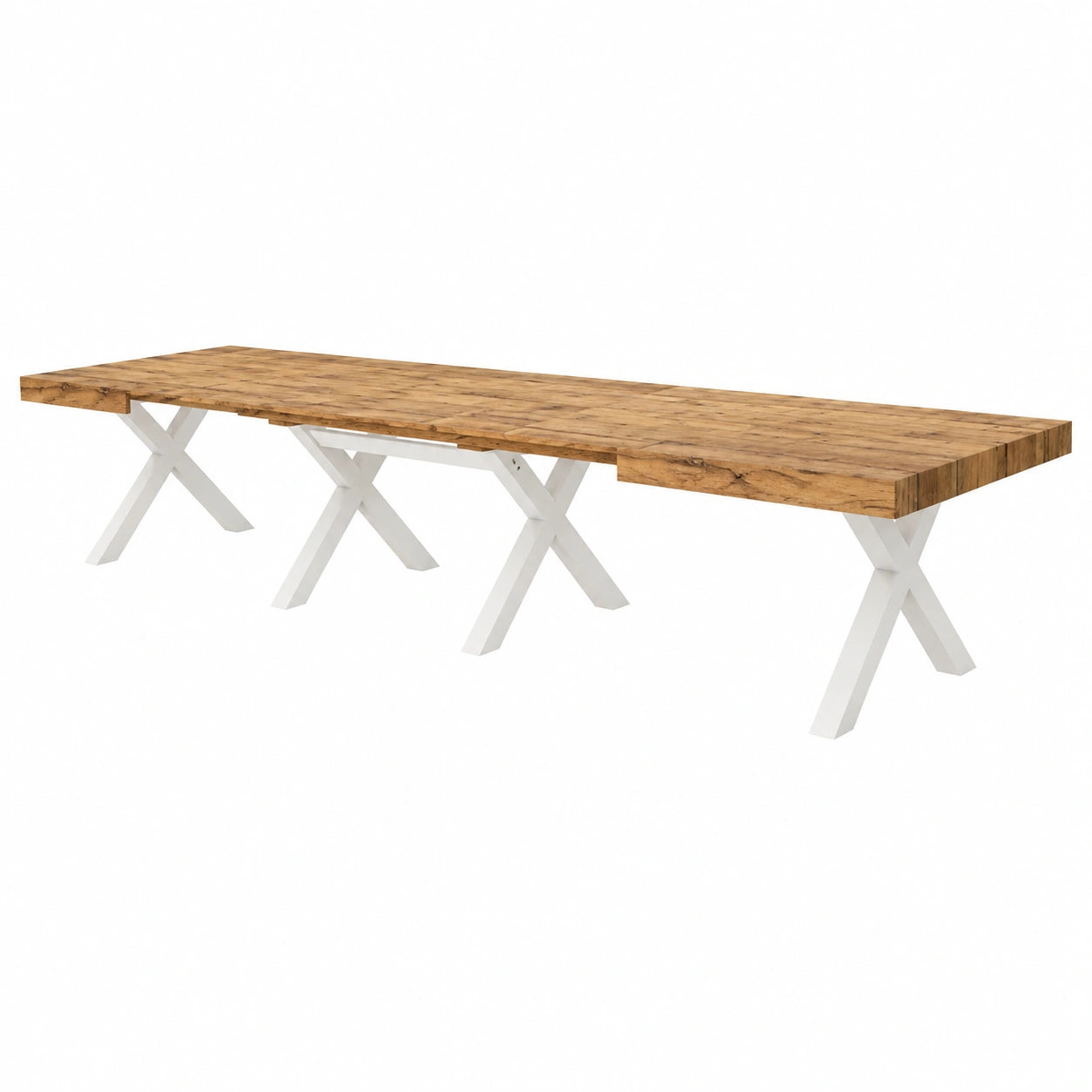 Tavolo Allungabile in Rovere Rustico con Gambe a X Bianche, 180-480 cm, Made in Italy