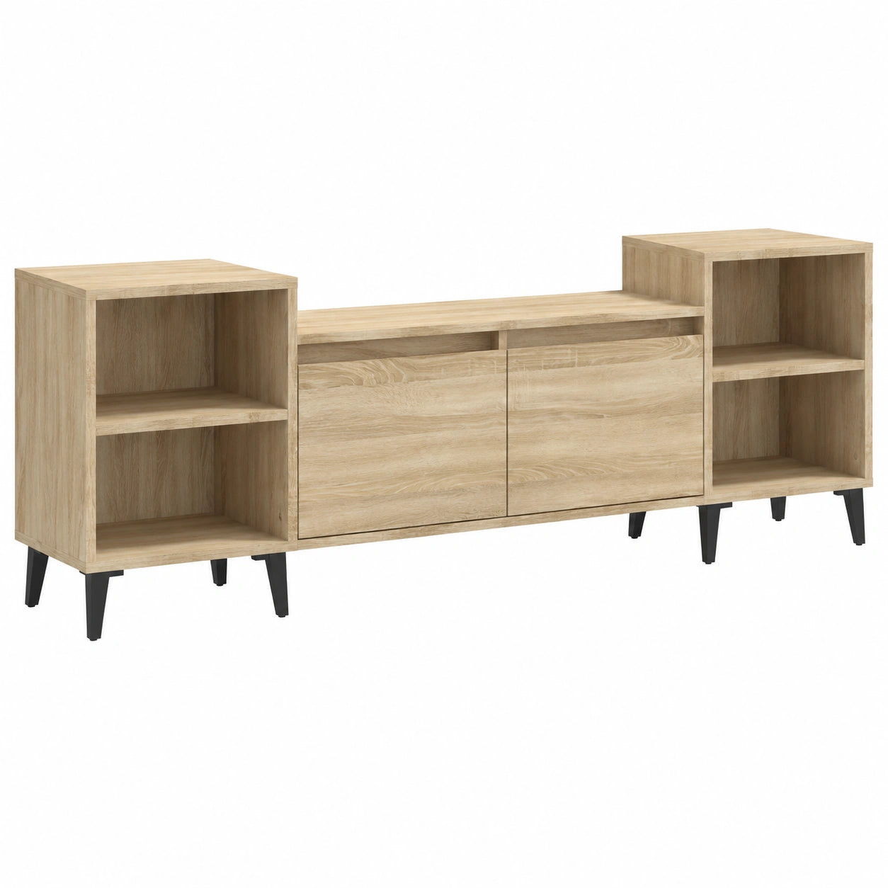 Mobile TV moderno in rovere chiaro, 160x35x55 cm, con vani portaoggetti, stile scandinavo minimalista