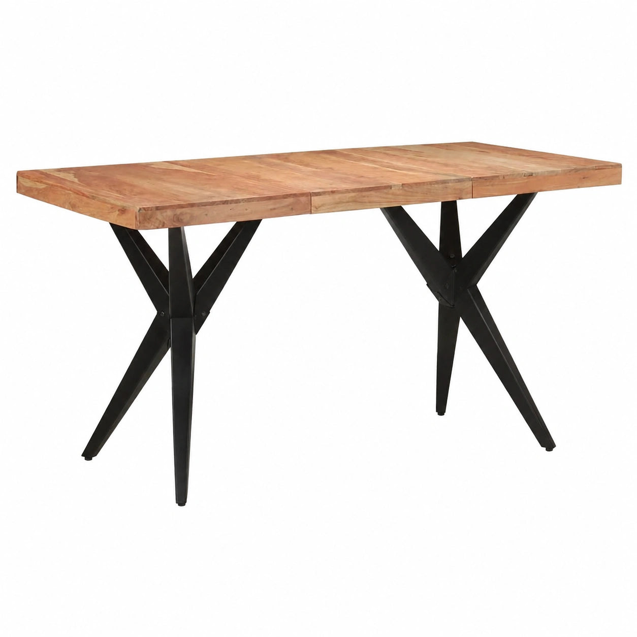 Tavolo da pranzo industriale in legno di acacia con gambe in ferro verniciato, 140x70x76 cm