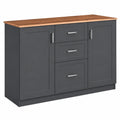 Credenza Moderna Grigia con Top Noce e Maniglie in Alluminio, 2 Ante e 3 Cassetti, 120x40x82,5 cm