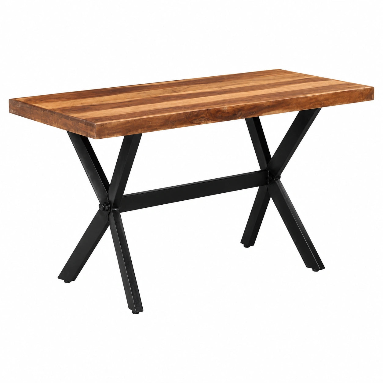 Tavolo da pranzo industriale in legno di acacia e acciaio, 120x60x75 cm, color miele