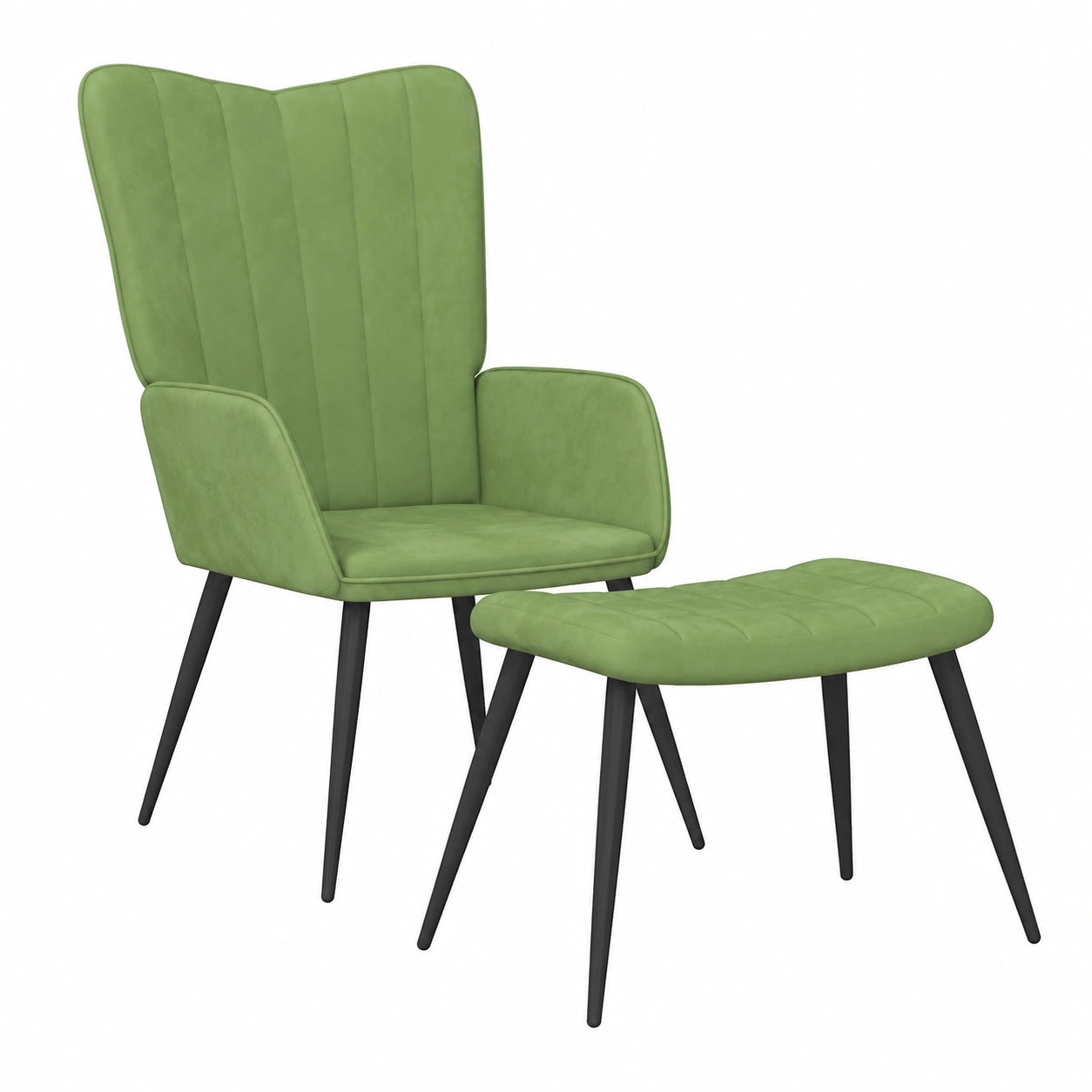 Poltrona relax in velluto verde menta con poggiapiedi, struttura in acciaio, design scandinavo, ideale per lettura e TV
