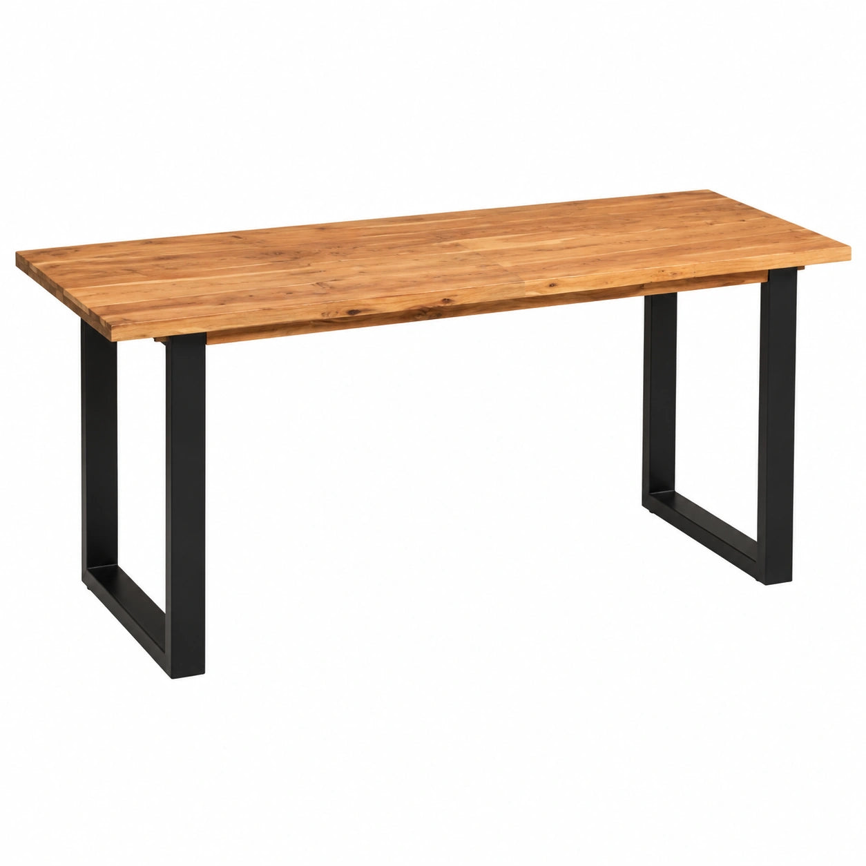 Tavolo da Pranzo in Legno di Acacia 180x90x76cm, Stile Industriale con Gambe in Acciaio Nero