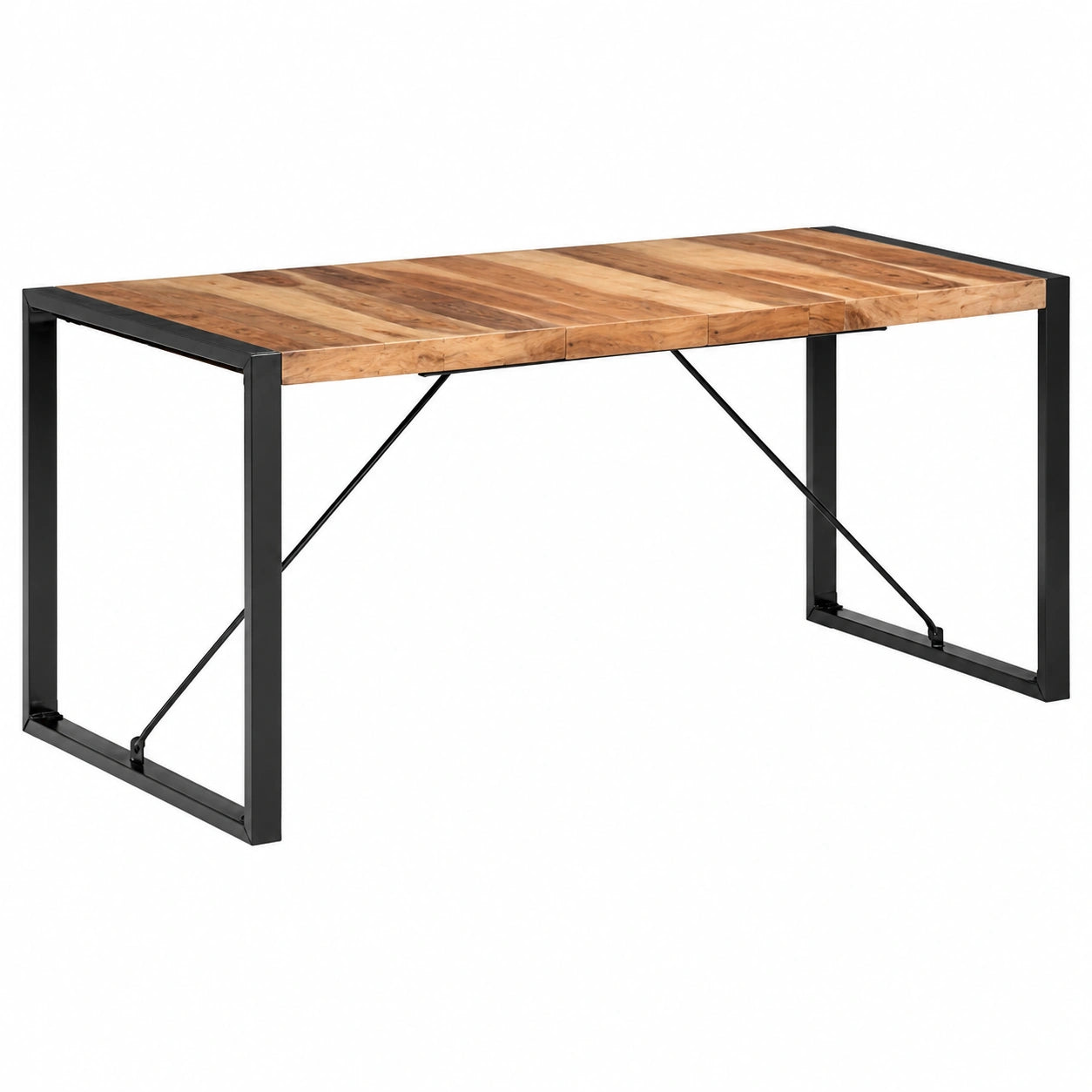 Tavolo da Pranzo Industriale in Legno Massello di Acacia e Gomma con Gambe in Acciaio, 160x80x75 cm