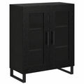 Madia moderna in rovere, mobile con ante doppie per soggiorno, legno resistente, nero, 69,5x34x90 cm