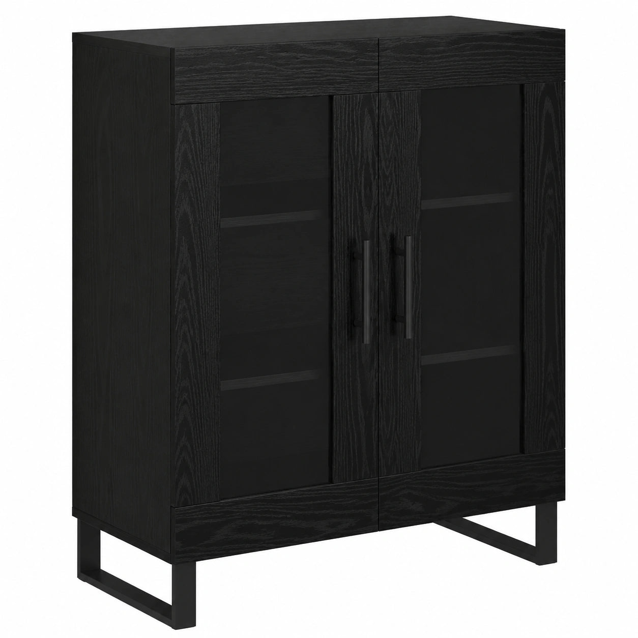 Madia moderna in rovere, mobile con ante doppie per soggiorno, legno resistente, nero, 69,5x34x90 cm