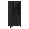 Credenza Alta Moderna Nera in Legno Rovere con 4 Ante