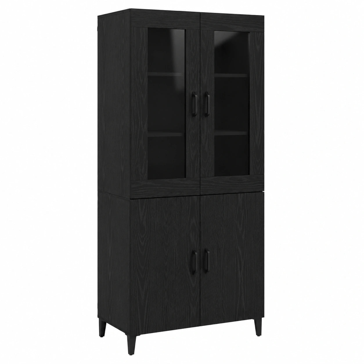 Credenza Alta Moderna Nera in Legno Rovere con 4 Ante
