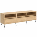 Mobile TV in legno rovere con gambe in ferro, 150x30x44,5 cm, design scandinavo moderno, spazioso vano portaoggetti