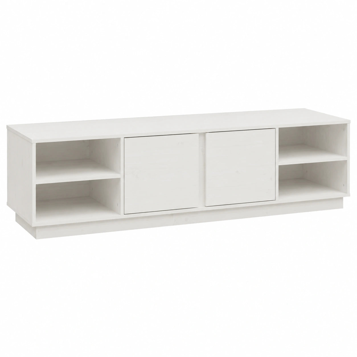 Mobile TV in legno di pino bianco, 156x40x40 cm, con 6 scomparti e 2 ante, design moderno per soggiorno, stile scandinavo