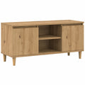 Mobile TV in Rovere chiaro con vano portaoggetti, 2 ante, Stile Scandinavo, 102x35x50 cm, Moderno e Facile da Pulire