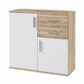 Credenza Multiuso Moderna con Doppia Anta e Ripiani, Bianco e Quercia