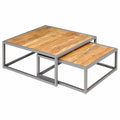 Set di tavoli in acacia e metallo stile industriale per soggiorno e camera da letto