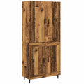 Credenza Moderna in Legno Anticato e Vetro, Set di 2 per Soggiorno e Sala da Pranzo