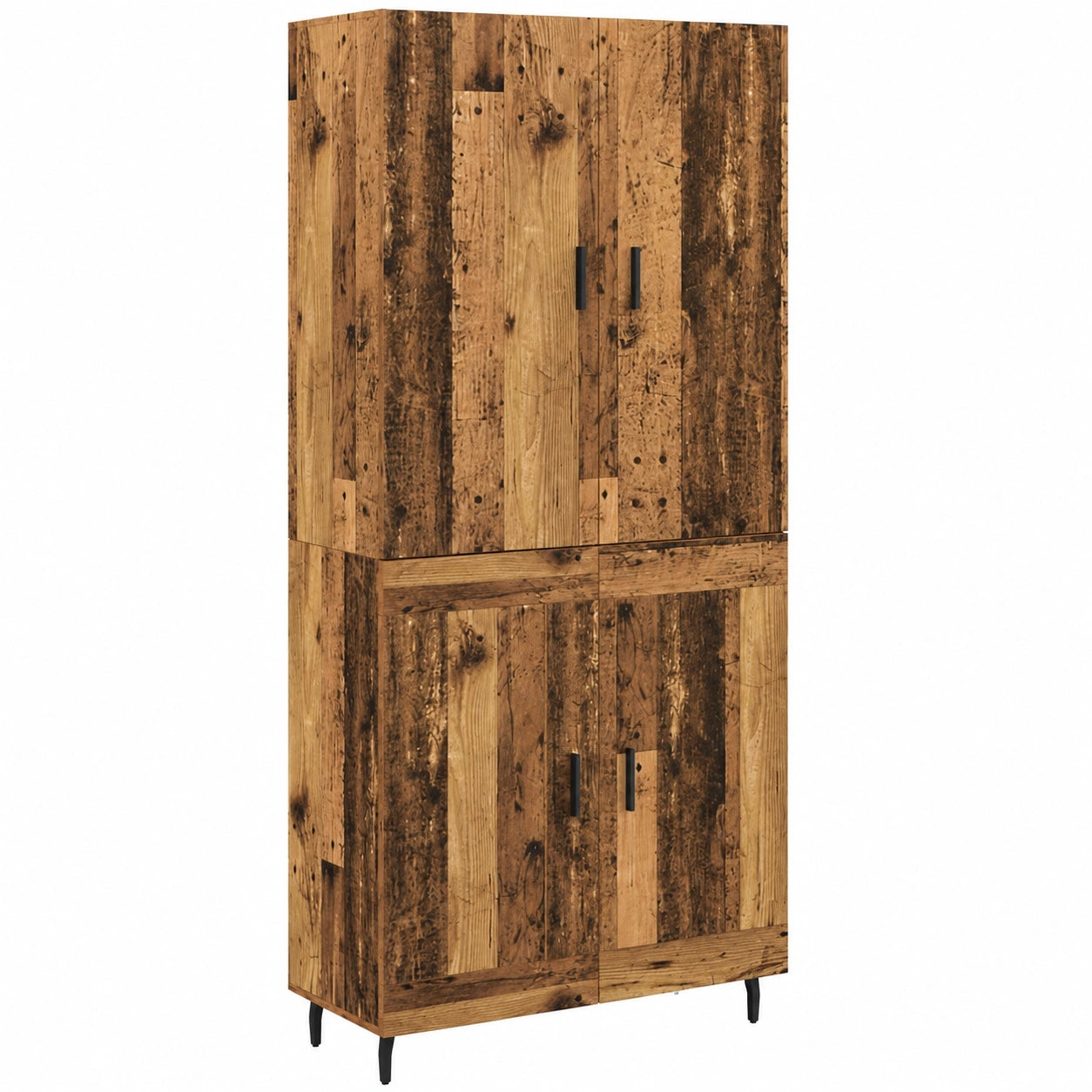 Credenza Moderna in Legno Anticato e Vetro, Set di 2 per Soggiorno e Sala da Pranzo