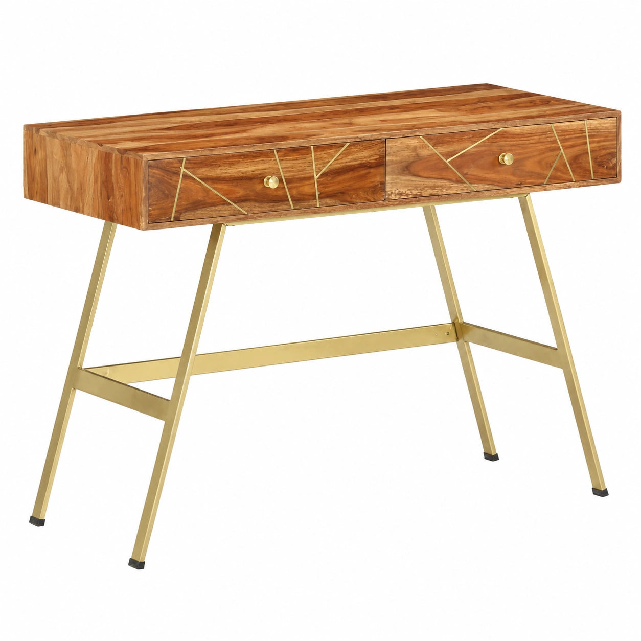 Scrivania industriale in legno di acacia con cassetti e gambe in acciaio, 100x55x75 cm