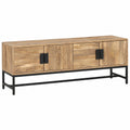 Mobile TV in mango massiccio, 140 x 30 x 50 cm con scomparti, struttura in acciaio moderno, stile scandinavo