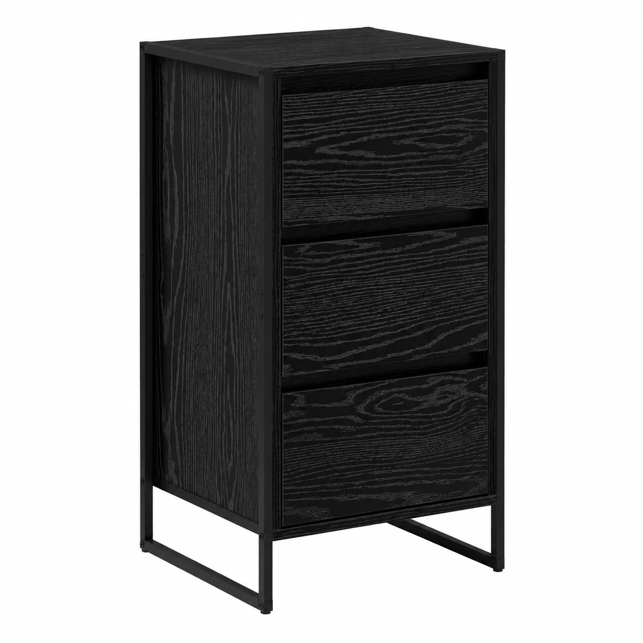 Credenza Moderna in Legno Effetto Quercia Nera con Cassetto e Gambe in Acciaio, 42x36x75,5 cm