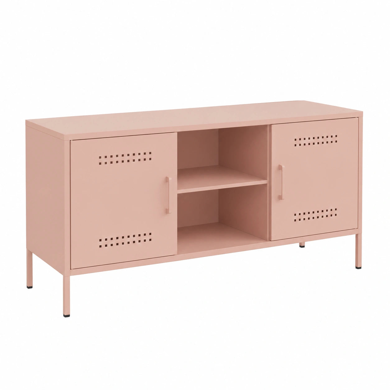 Mobile TV in acciaio rosa, moderno scandinavo con vano portaoggetti, 100,5x39x50,5 cm