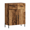 Credenza contemporanea in legno riciclato, 70x35x90 cm, con cassetti e ante per soggiorno