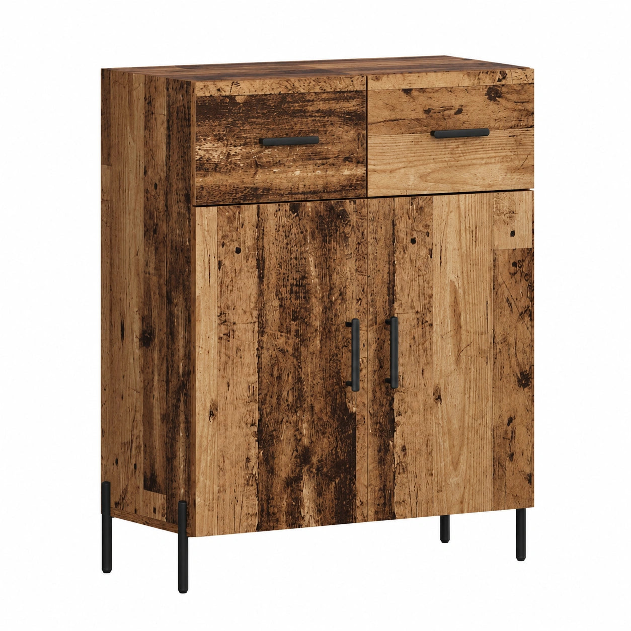 Credenza contemporanea in legno riciclato, 70x35x90 cm, con cassetti e ante per soggiorno