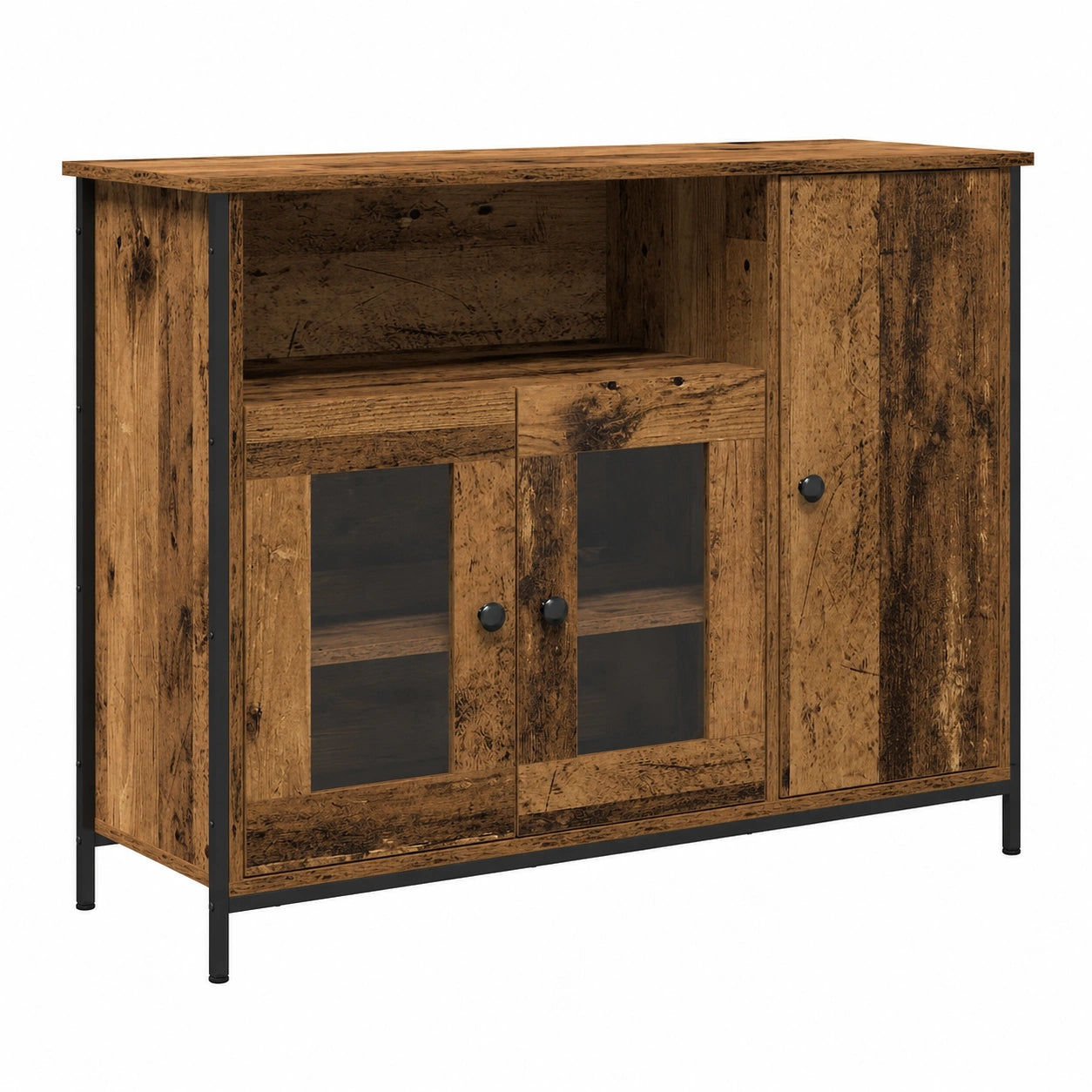 Madia Industriale in Legno e Metallo con 3 Ante, 100 x 35 x 75 cm