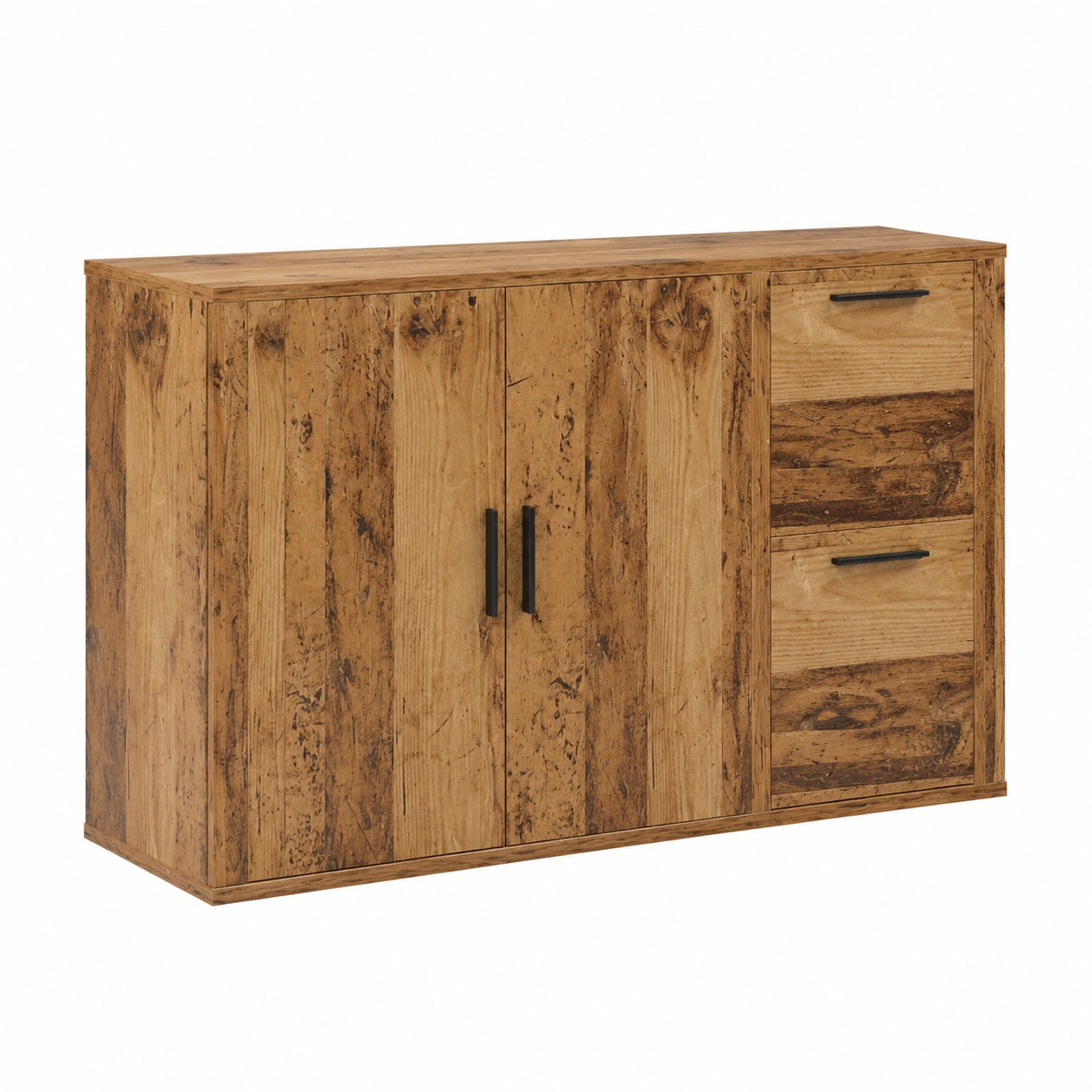 Credenza rustica in legno con ampio spazio, 2 cassetti e ante, ideale per soggiorno e sala da pranzo