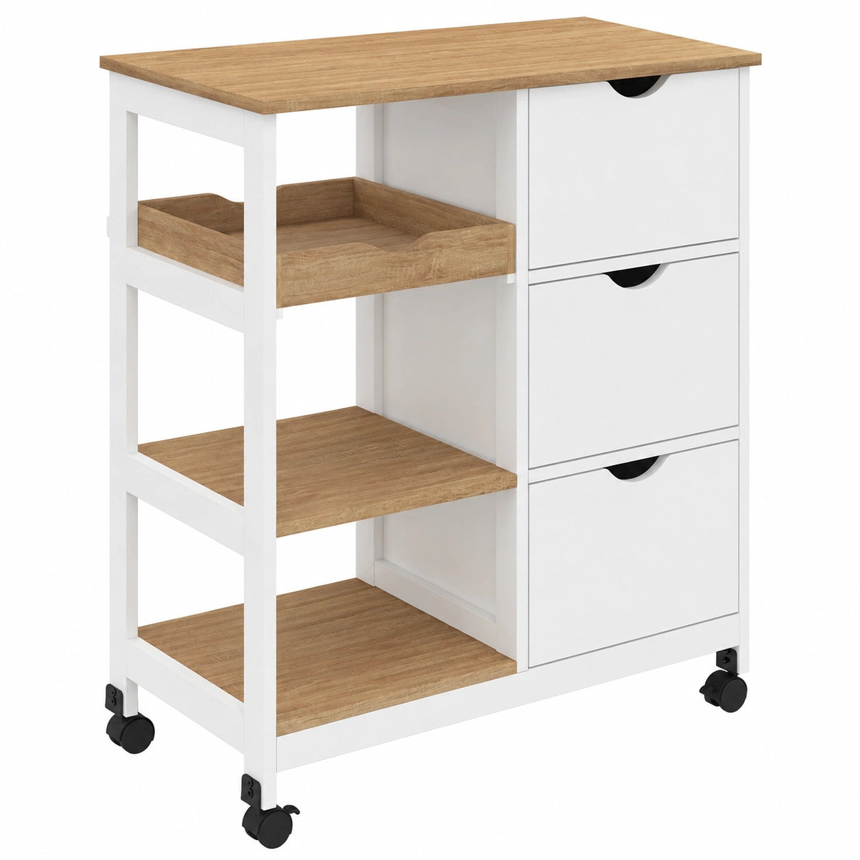 IDMarket - Mobile MUNA con 3 cassetti e vassoio estraibile, bianco e faggio, 76 cm
