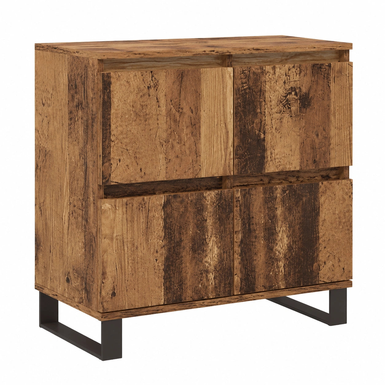 Credenza Moderna in Legno Anticato con 4 Ante, 60x35x70 cm, Ideale per Soggiorno, Sala da Pranzo e Corridoio