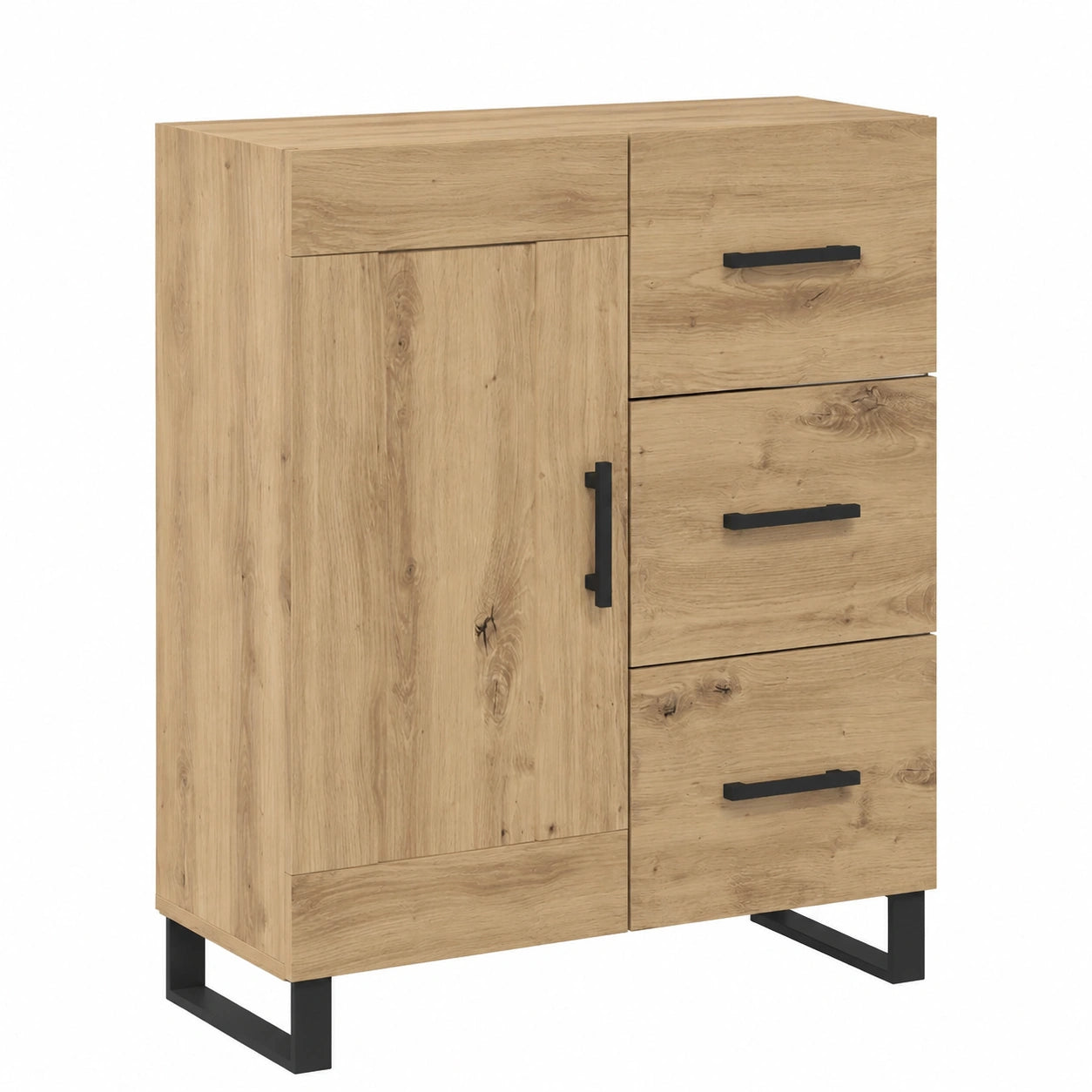 Mobiletto moderno in rovere con scomparti e cassetti, 69,5x34x90 cm