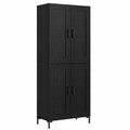 Set di 2 credenze moderne in legno nero con ante e gambe in metallo, ideale per soggiorno