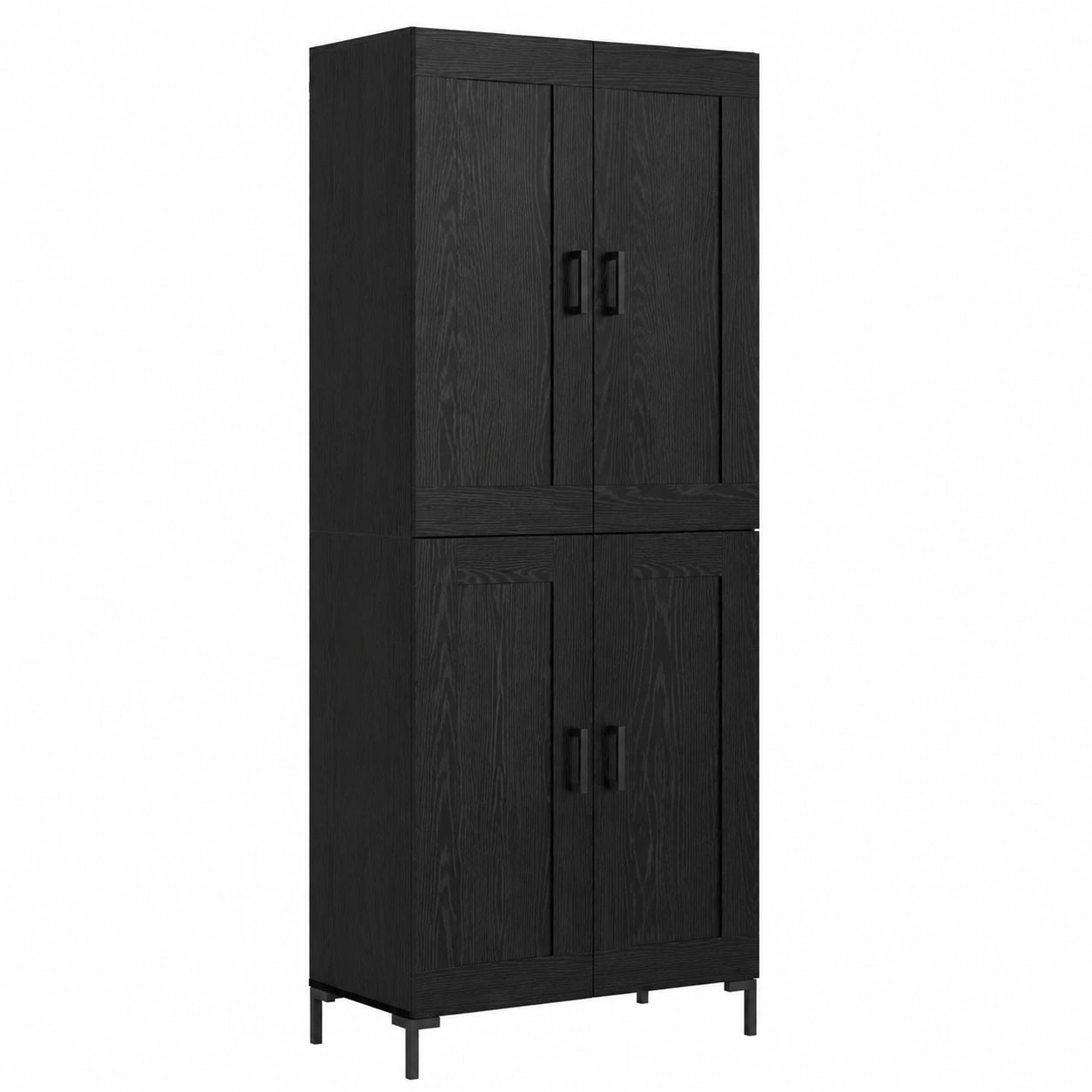 Set di 2 credenze moderne in legno nero con ante e gambe in metallo, ideale per soggiorno