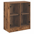 Credenza con vetrine in stile retrò, mobile in legno per soggiorno e sala da pranzo, 2 ante, 68x37x75,5 cm