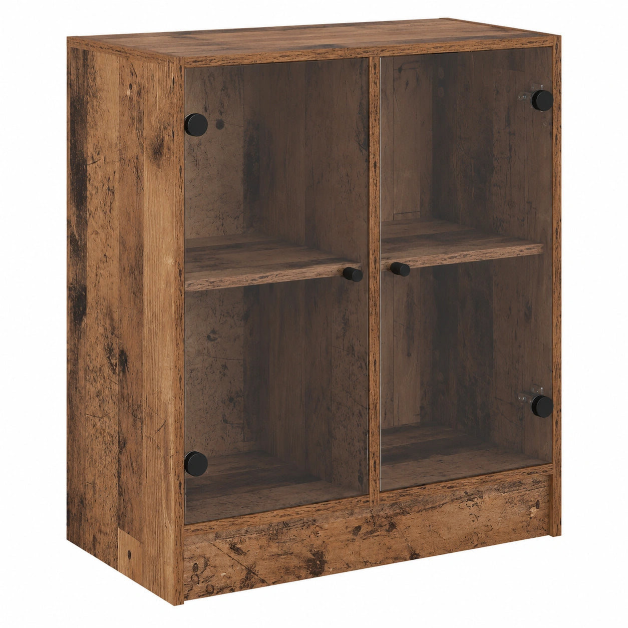 Credenza con vetrine in stile retrò, mobile in legno per soggiorno e sala da pranzo, 2 ante, 68x37x75,5 cm