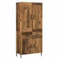 Credenza Moderna in Legno Anticato con Gambe in Metallo, 4 Ante a Cerniera, Armadio Multiuso per Soggiorno e Corridoio, 180x69.5x34 cm