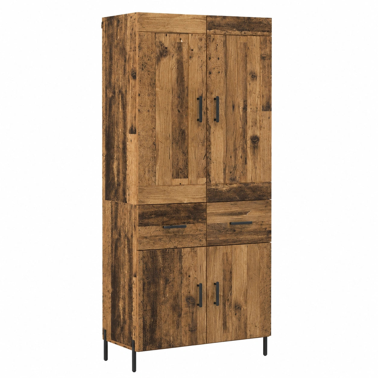 Credenza Moderna in Legno Anticato con Gambe in Metallo, 4 Ante a Cerniera, Armadio Multiuso per Soggiorno e Corridoio, 180x69.5x34 cm