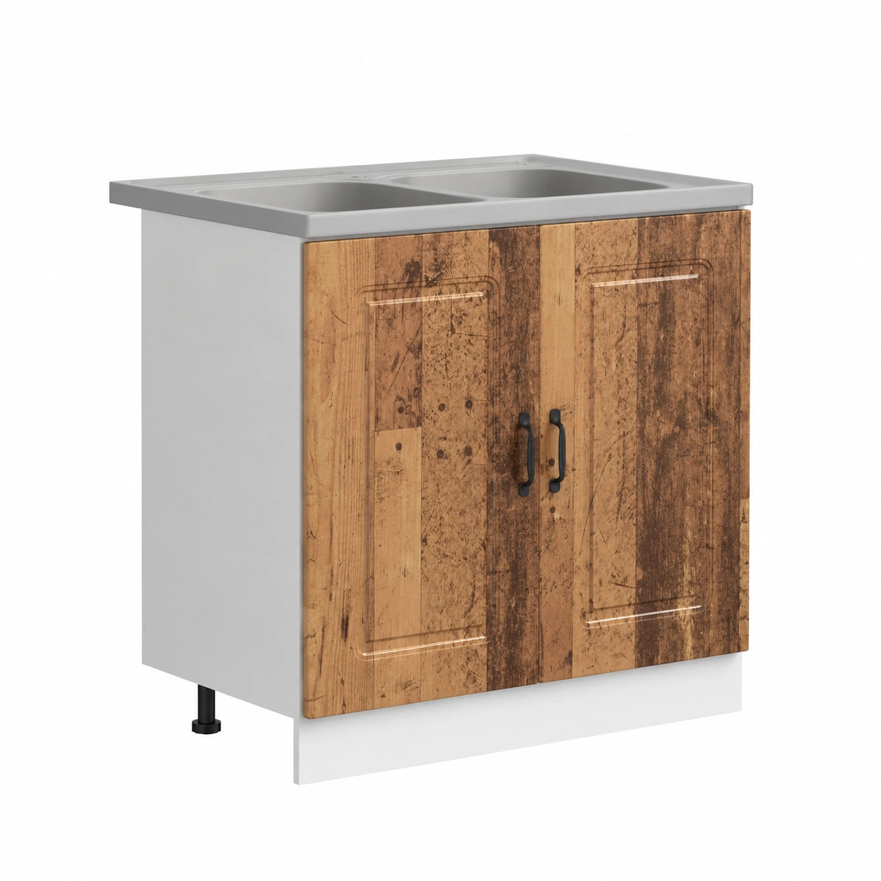 Credenza Moderna in Effetto Legno Anticato con 2 Ante, 80x46x81,5 cm