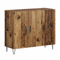 Mobile in legno antico con ante a cerniera e gambe forcine, 90x32,5x80 cm, per soggiorno e cucina