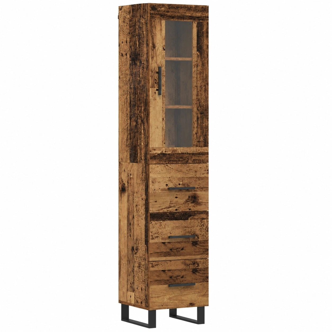 Credenza vintage in legno con cassetto e porta, 69,5 x 34 x 180 cm, per corridoio e cucina