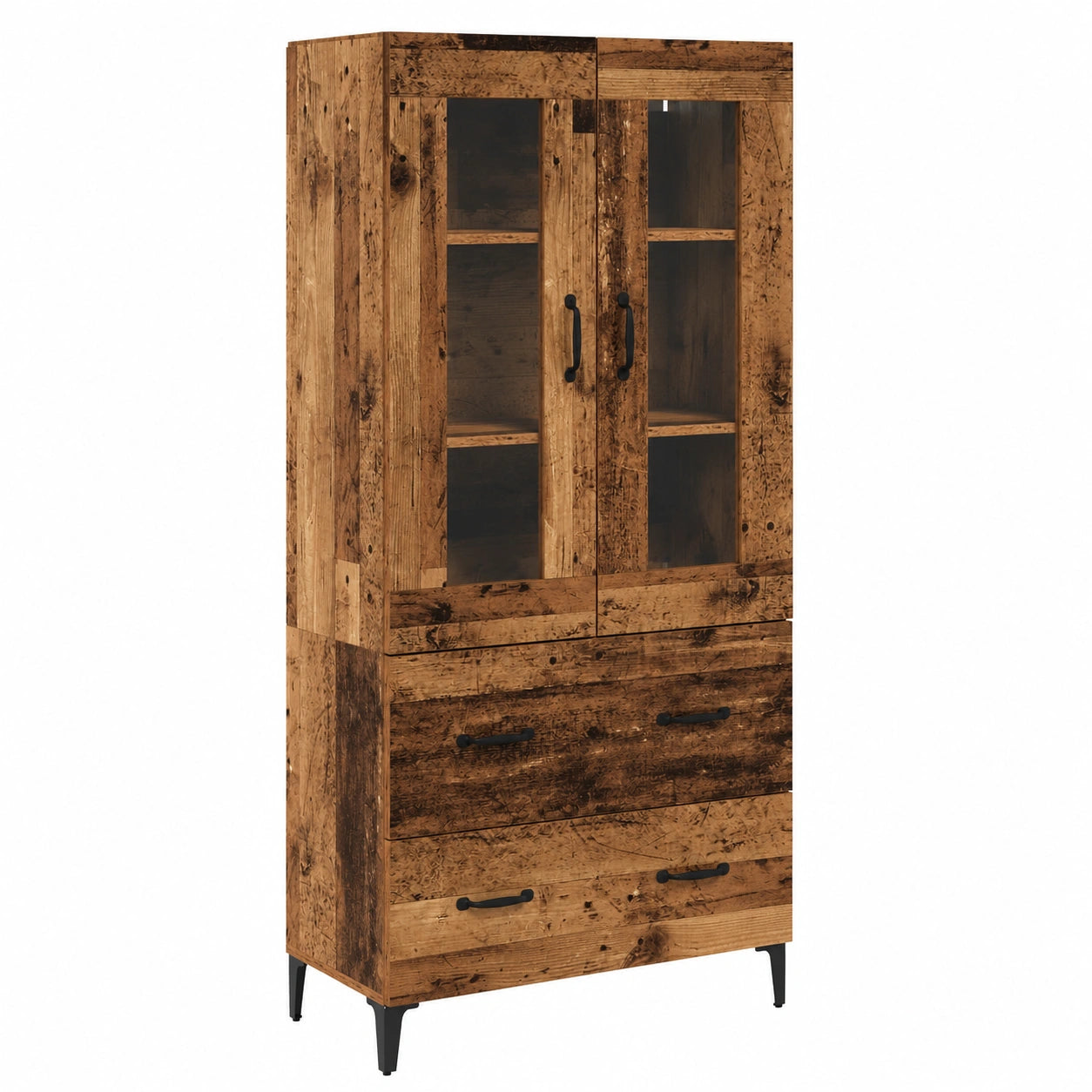 Armadio a parete moderno effetto legno antico con cassetto e gambe in metallo, 69,5 x 34 x 180 cm, elegante soluzione per il soggiorno