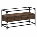Mobile TV scandinavo in rovere marrone con vetro e spazio portaoggetti, 98x35x51cm