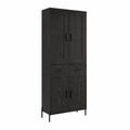 Coppia di credenze moderne in legno nero con maniglie metalliche, 69,5x34x180 cm