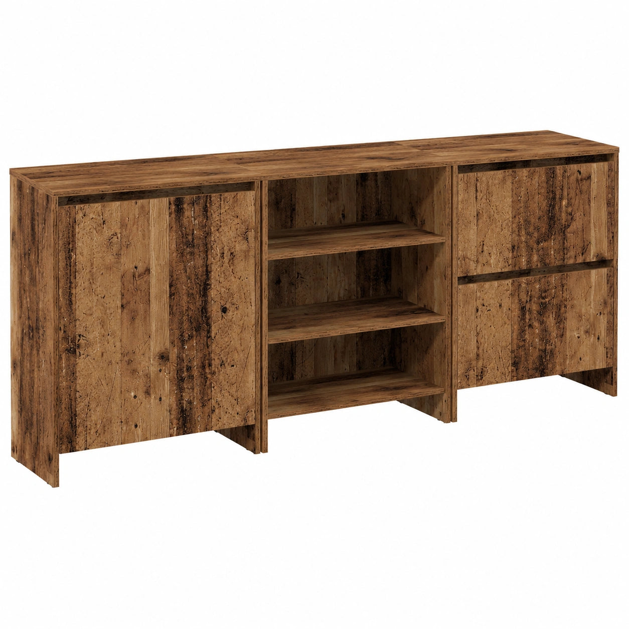 Credenze Moderne in Legno con Effetto Anticato, Set di 3 pezzi con Ante e Cassetti, Ideali per Soggiorno e Sala da Pranzo, Dimensioni 70x41x75 cm