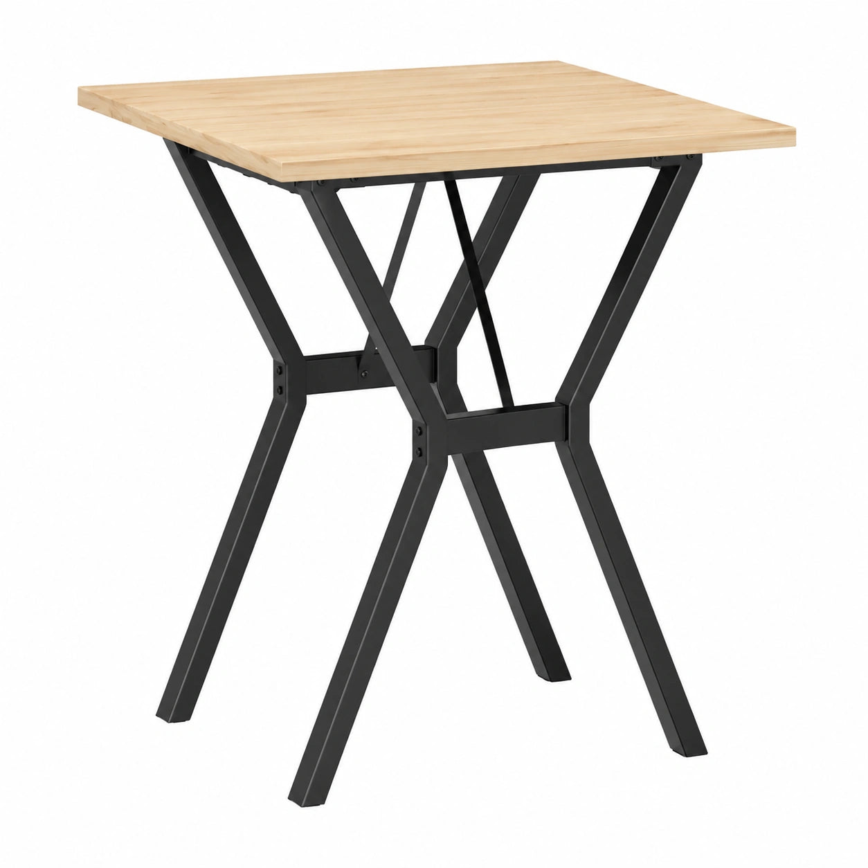 Tavolo in pino massello con struttura in acciaio, stile industriale, 70x70x75 cm