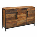 Credenza Moderna a 3 Ante, Effetto Legno Naturale e Nero, 150x40x86 cm, Struttura in Metallo