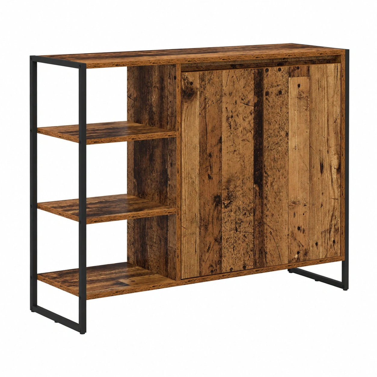 Credenza vintage in legno con ante in acciaio, 96.5x30x75 cm, mobile industriale per soggiorno e ingresso