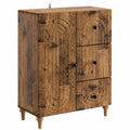 Credenza moderna in legno anticato con 3 cassetti e anta, 66x34,5x90 cm, per soggiorno e sala da pranzo